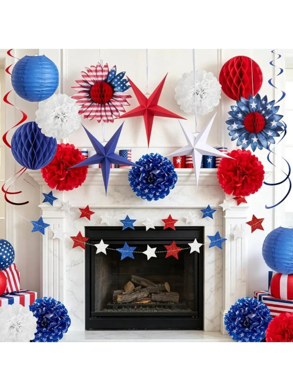 16PCS Red White Blue Paper Fans - 4th of July Independence Day Decor & Patriotic